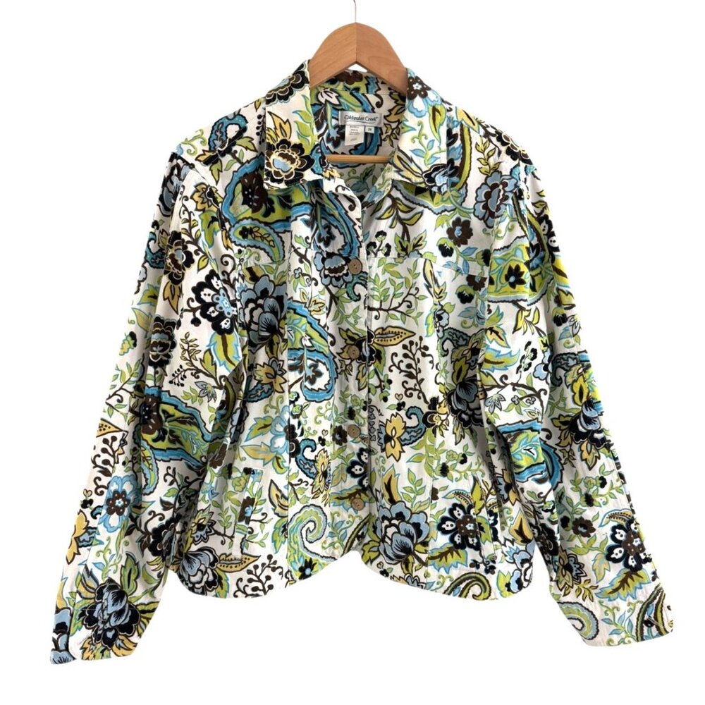 Coldwater Creek Paisely Print Cotton Jacket w/Pockets Size 2X 18 20 Plus Size